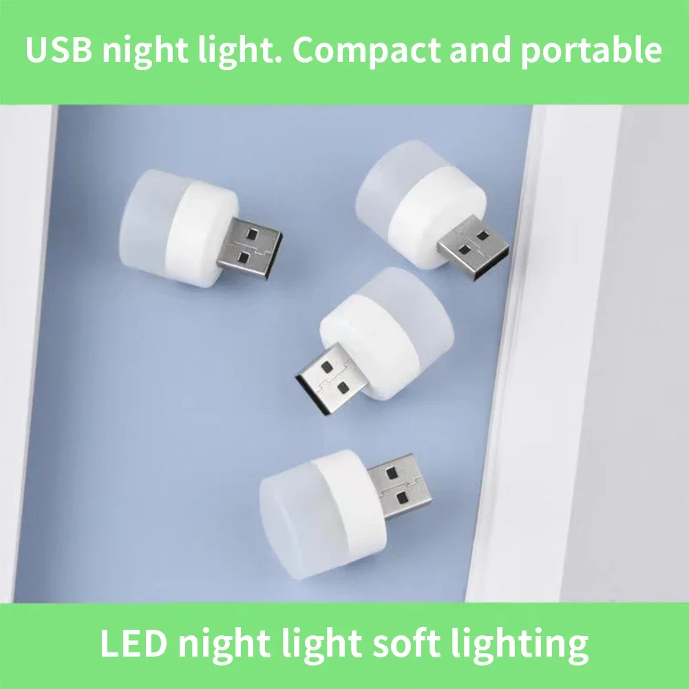 Veilleuse LED ronde portable avec prise USB, lampe de chambre à coucher, veilleuses de pépinière pour bébé, protection des yeux, 5 couleurs, 5V, 1W, 6 pièces