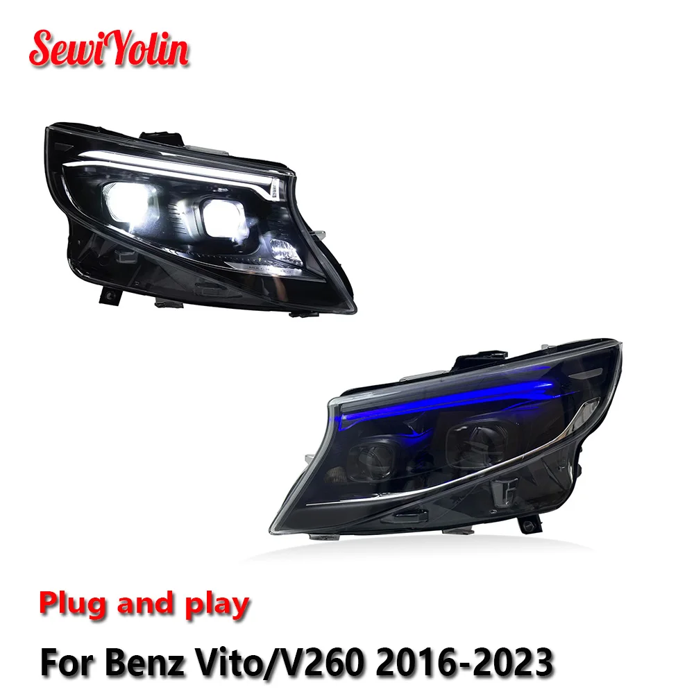 

Автомобильные светодиодные фары для Benz Vito 2016-2023 W447, фара DRL, линза проектора, динамические автомобильные аксессуары, модифицированные