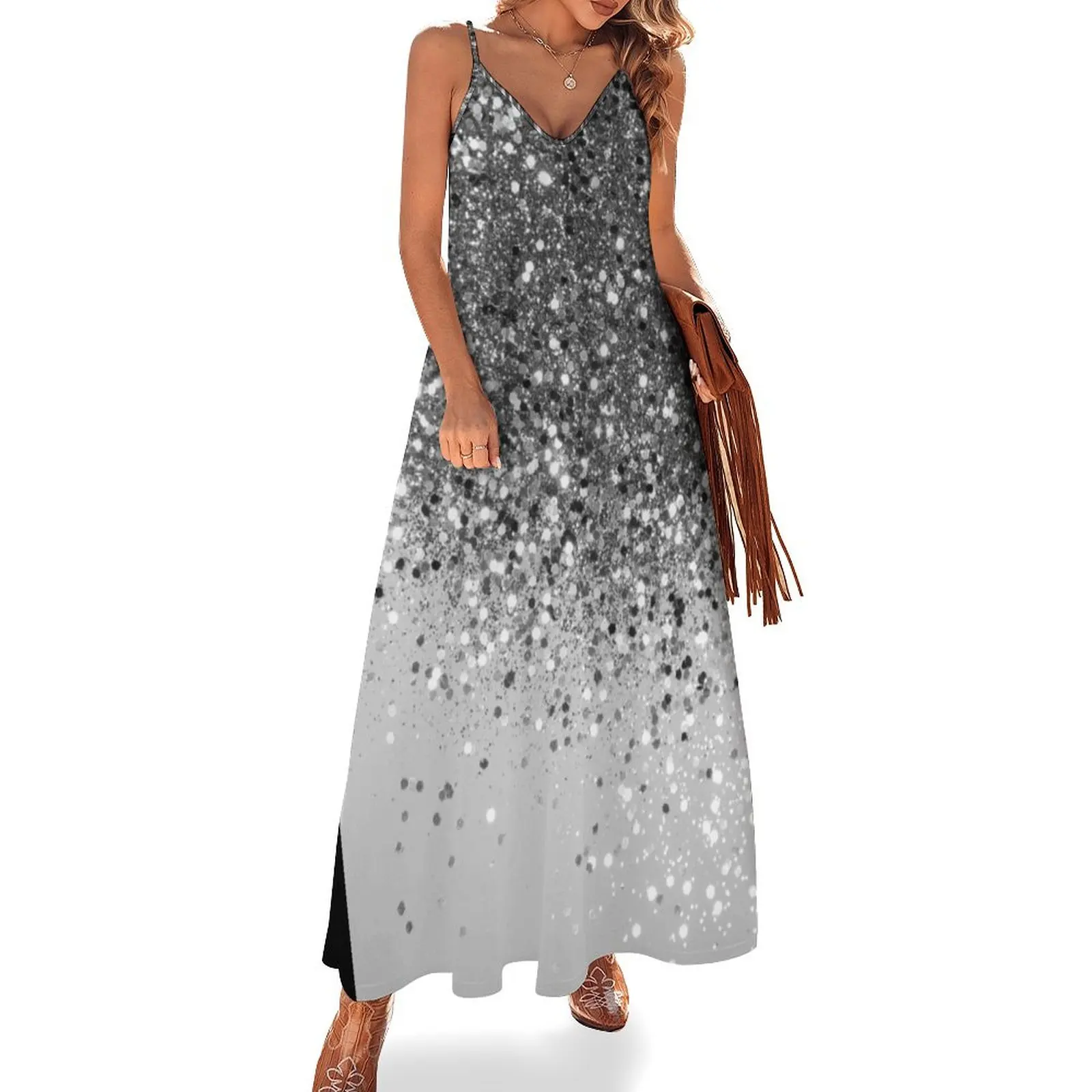 

Soft Silver Gray Glam #1 (Photo of Glitter Only - Not Reflective) Sleeveless Dress chic and elegant evening dress