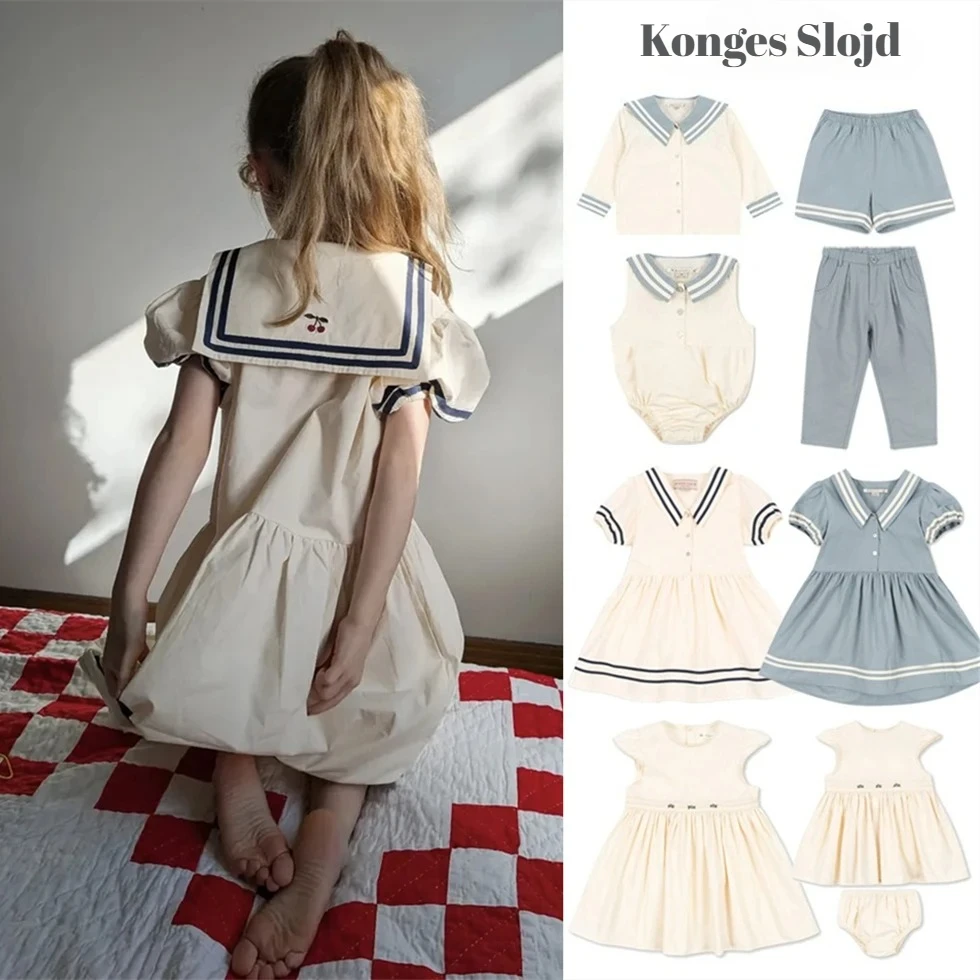 

Konges Slojd SS Baby Boy Cotton Navy-style T Shirts Pants Shorts Sets Kids Clothes Girls Preppy Style Dresses Baby Briefs Romper