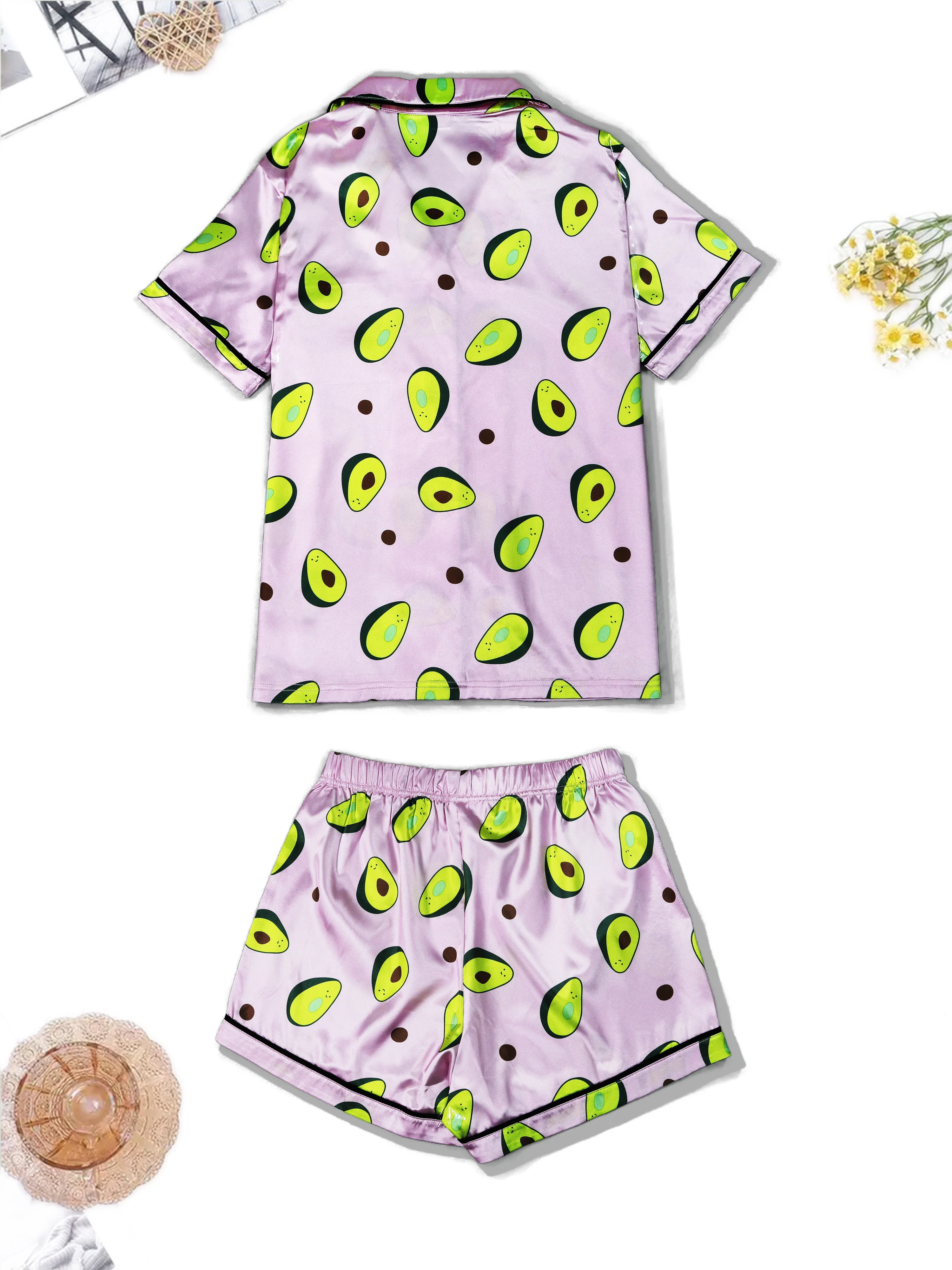 Women's Spring and Summer Suit Home Clothing Series Cream Avocado Pajamas Set