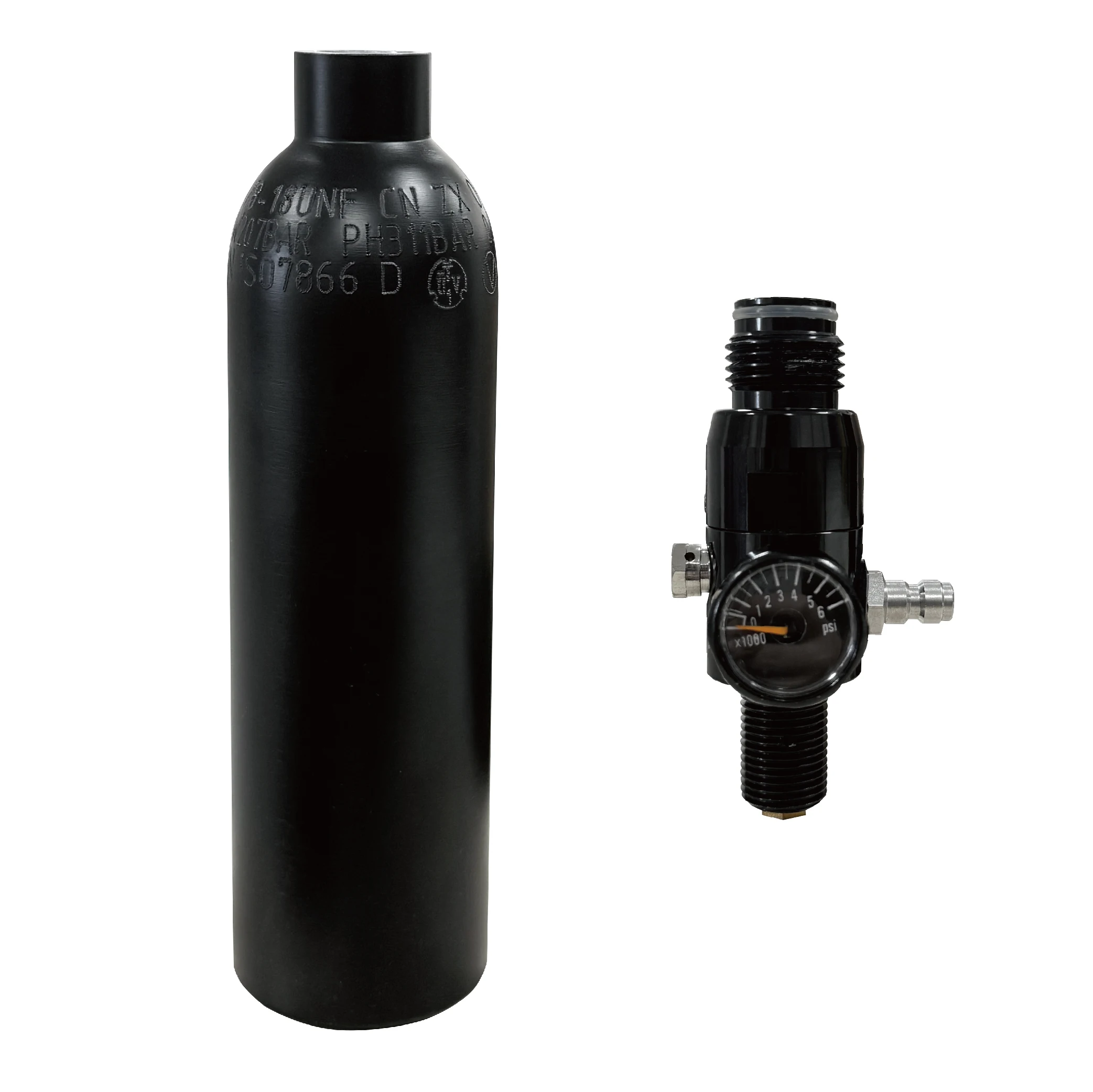 13ci/0.2L aluminium fles hpa luchttank met 3000psi ingang 800psi uitgang 5/8-18UNF inlaat en G1/2-14 uitlaatdraadregelaar