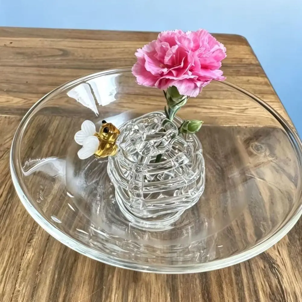 Transparent Small Glass Ball Vase Zen-Inspired Bees Shaped Hydroponic Flower Vase with Base Minimalist Flower Arrangement Vase