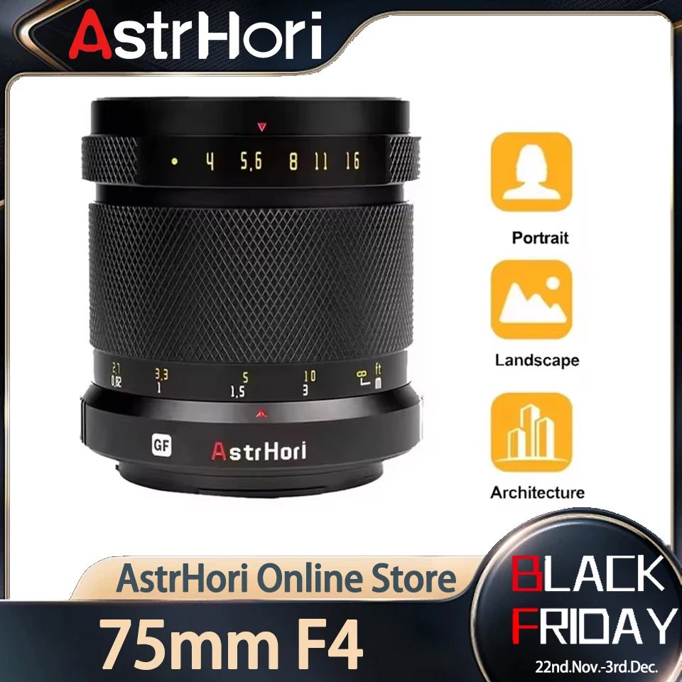 AstrHori 75mm F4 Manual Portrait Medium Format Lens for Fuji Fujifilm GFX100 GFX100S GFX50S GFX50R Cameras