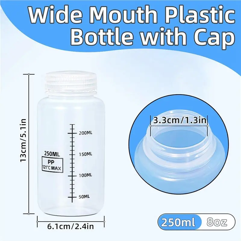 ABUI-8Pcs Plastic Bottles With Airtight Caps 8Oz/250Ml,Wide Mouth Liquid Containers, Reusable PP Graduated Plastic Bottles view 3