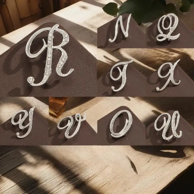 Two-Pack of Glamorous Gold & Silver Rhinestone Alphabet Letter Pins for Apparel Decoration