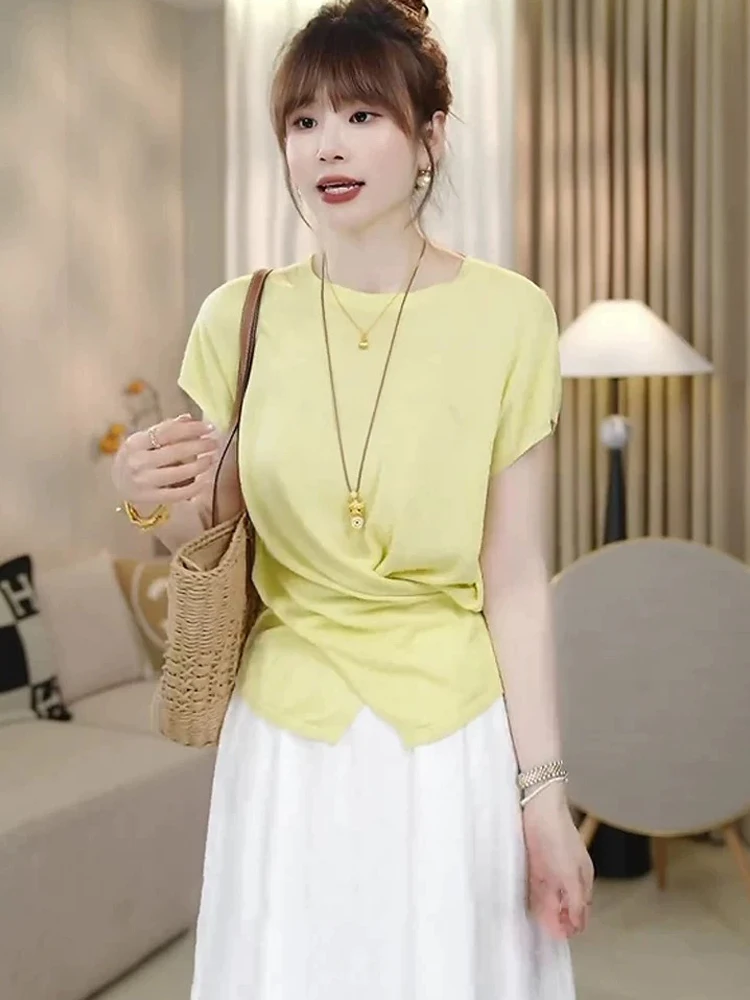 Rundes Ne Ice Silk Strickoberteil Overhead Agel Sommer Unebene Cross Slim Fit Farbe Korean Sle Pendeln Faion Damen...