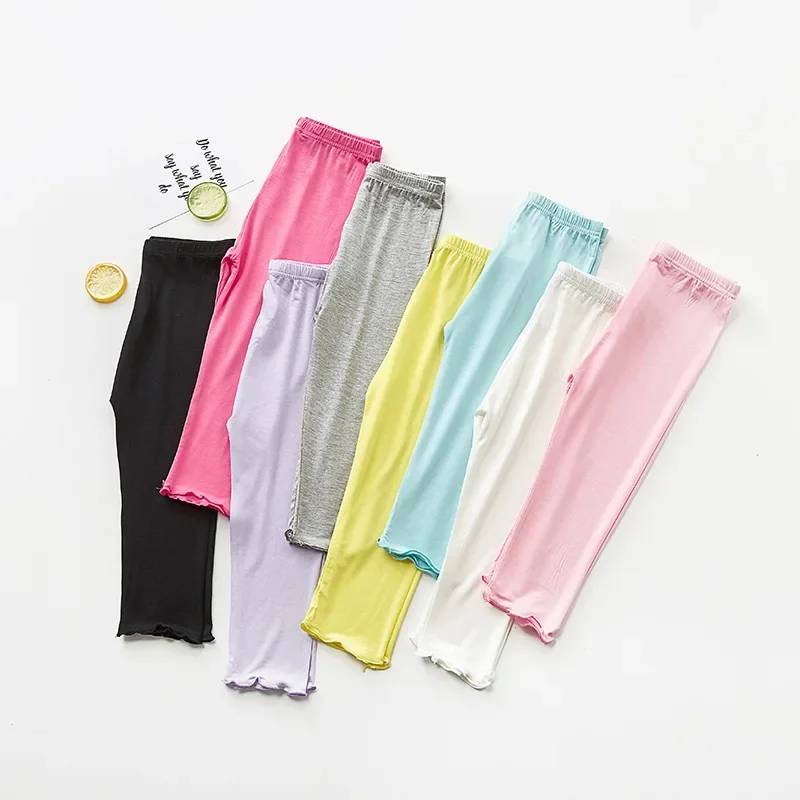 Summer Children Clothing Girls Leggings Ruffles Kids Candy Color Modal Cotton Toddler Girl Clothes Cropped Pants 2-12 Years