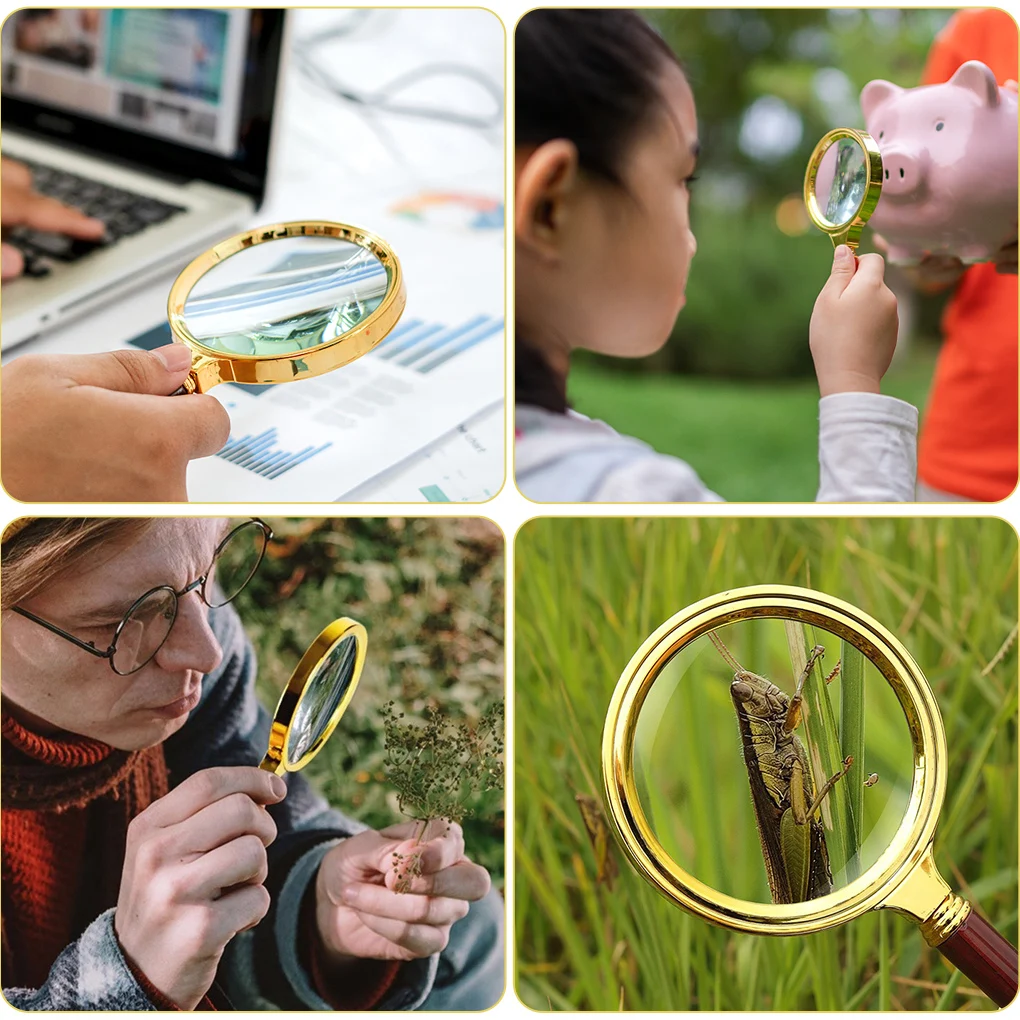 Handheld Magnifier Portable 10X Eye Glasses Wood Handle Loupe Magnifying Glass for Home Reading Jewelry Repairing