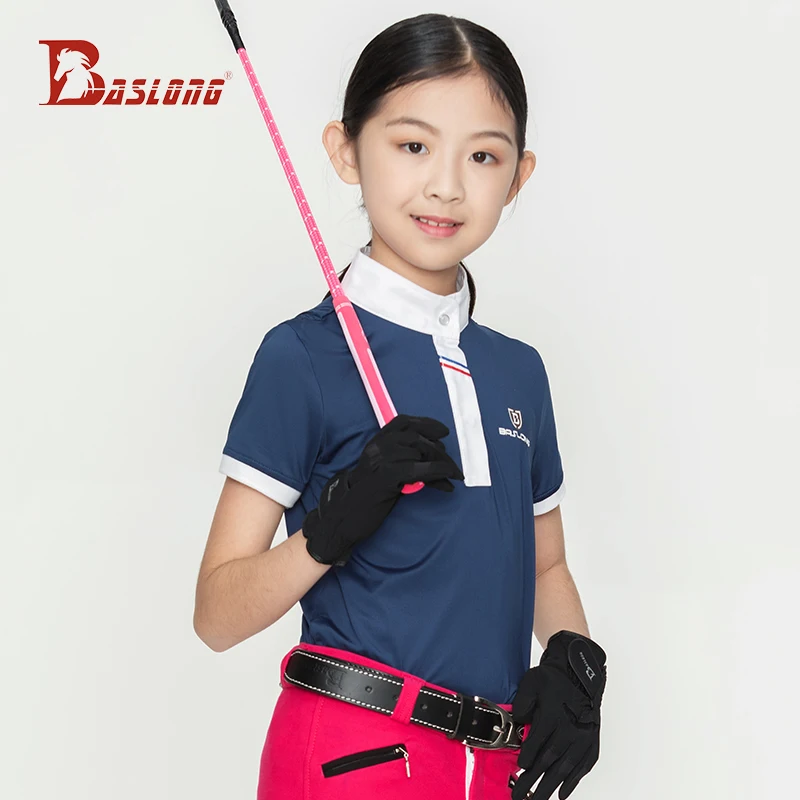 Baslong Equestrian Sports T-Shirt Polo Shirt Professional Riding Short-Sleeved Knight Clothing Equestrian Obstacle Competition Clothing for Kidsren