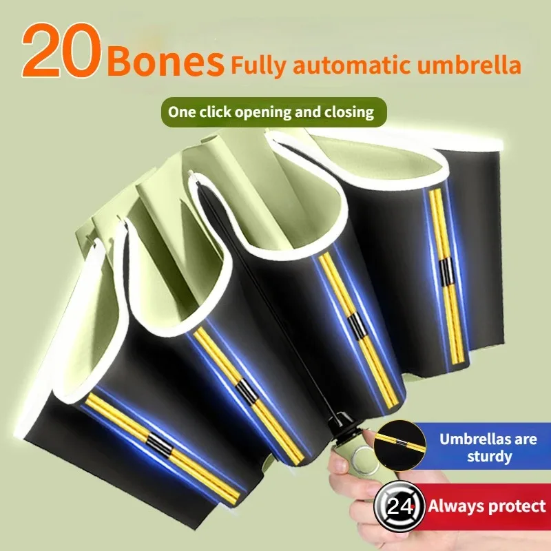 Men Women Umbrella Fully Automatic Reverse Folding Umbrella with Windproof Reflective Stripe UV Umbrellas
