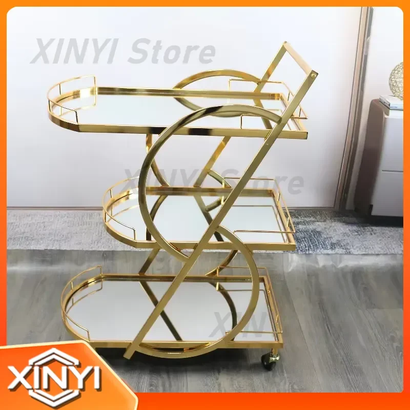 Mobile Dining Cart for Luxury Five Star Hotel Wine Serving Trolley Acrylic Dessert Display Table Stainless Steel Rack