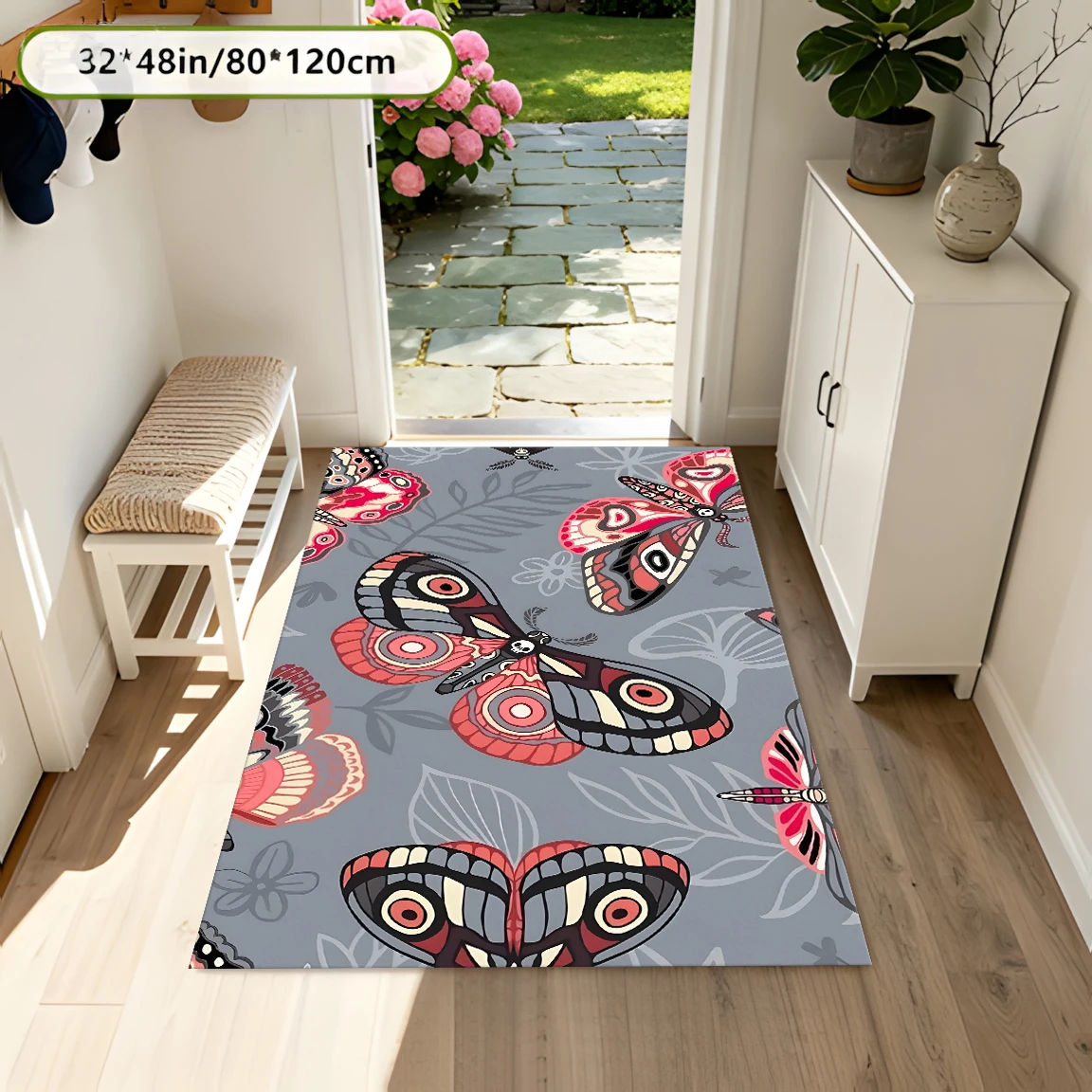 2D Large Carpet Retro Painted Butterfly Artistic Style for Living Room Bedroom