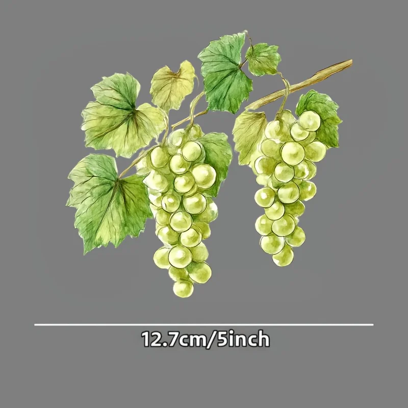Single Piece Car Vinyl Sticker Featuring Watercolor Design of Green Grapes on a Brown Vine with Green Leaves These Self-Adhesive