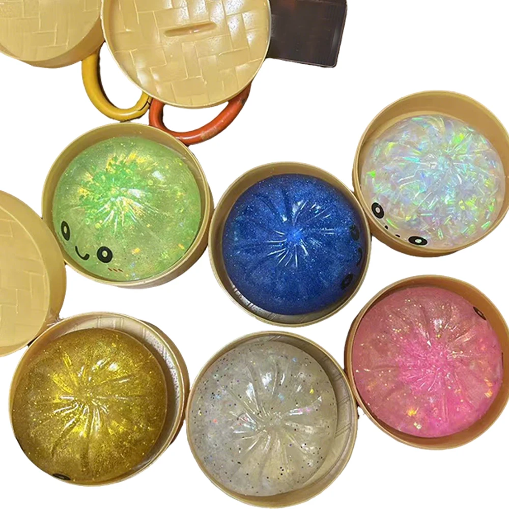 

Realistic Giant Dumpling Squeeze Toy with Bamboo Steamer Soft Dough Ball Ball Decompression Fidget Creative Decoration Gift