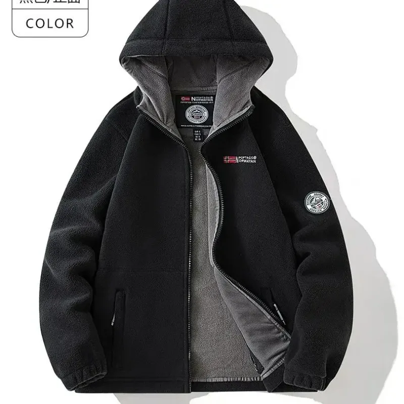 

Norway Outdoor Warm Fleece-lined Thick Double Layer Polar Fleece Plus size Autumn and Winter Hood Fluffy Jacket Outerwear