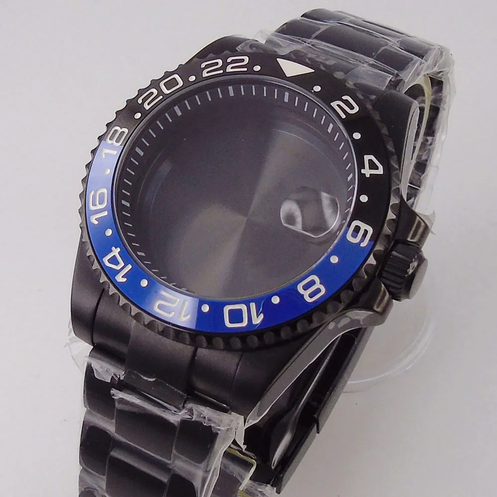 200m Waterproof Black SUB Watch Case for NH34 NH35 NH36 Movt Black Chapter Ring Sapphire Glass Bracelet  120Clicks Bezel