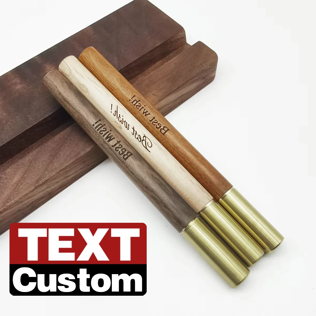 Custom Logo Engraved Wooden Brass Metal Ballpoint Pen Personalized Text Retro Natural Wood Signature Pens Business Office Gift