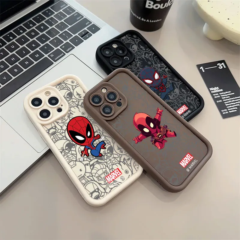 

Cute Cartoon Marvel Spiderman Funny Silicone Case For Apple iPhone 17E 15 16 14 13 12 11 17 Pro Max Air 16 Plus 16E Phone Cover