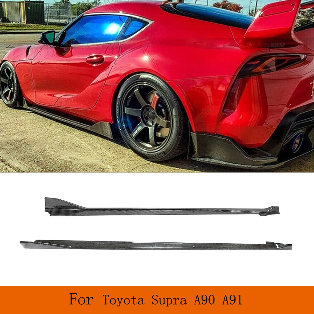 For Toyota Supra A90 A91 MZ 2019-2022 Carbon Fiber Car Side Skirts Skirts Side Door Bumper Extenstion Lip Apron Protector