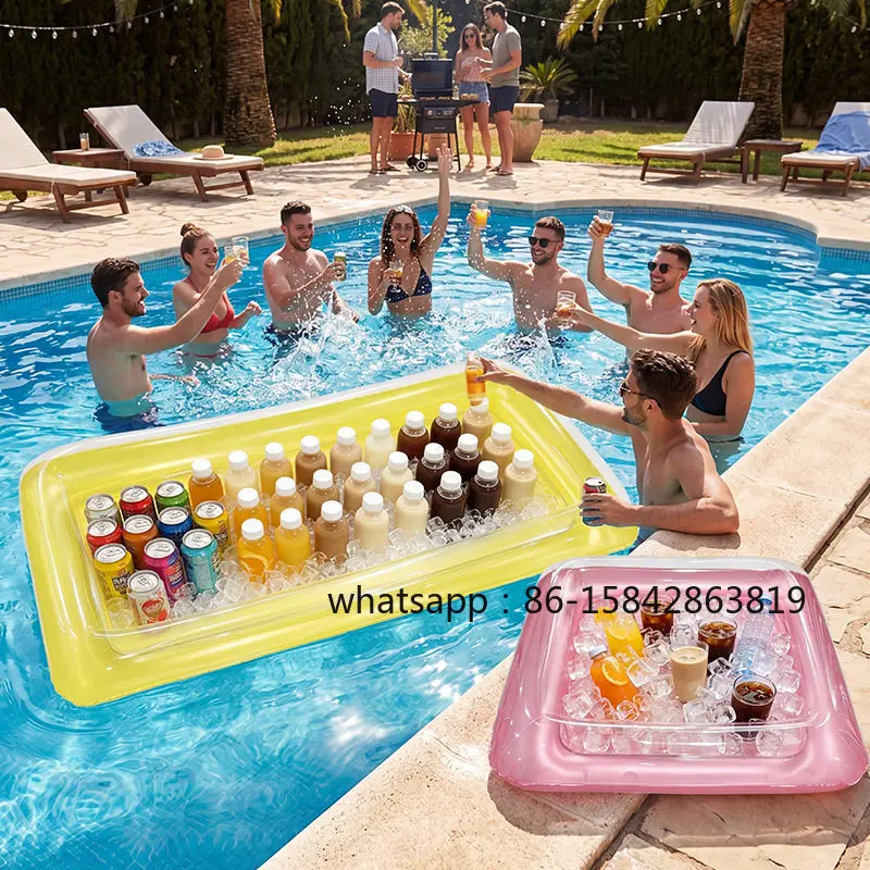 New Square Transparent Inflatable Cup Holder Pool Party Thickened PVC Water Drink Tray
