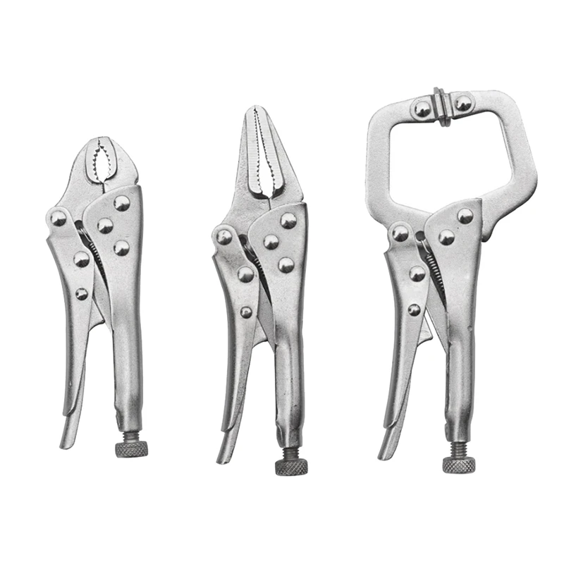 3Pcs Mini Locking Pliers Set 4In Curved Jaw And 5In Long Nose And 5 In Grip Tool Assorted Locking Welding Grip Tool