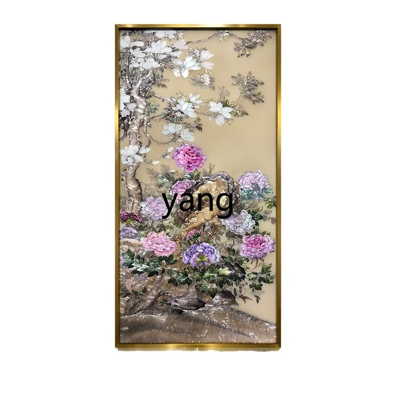 

L'm'm Hand-Painted Peony Light Luxury Enamel Entrance Painting Modern Corridor Home Hanging Painting