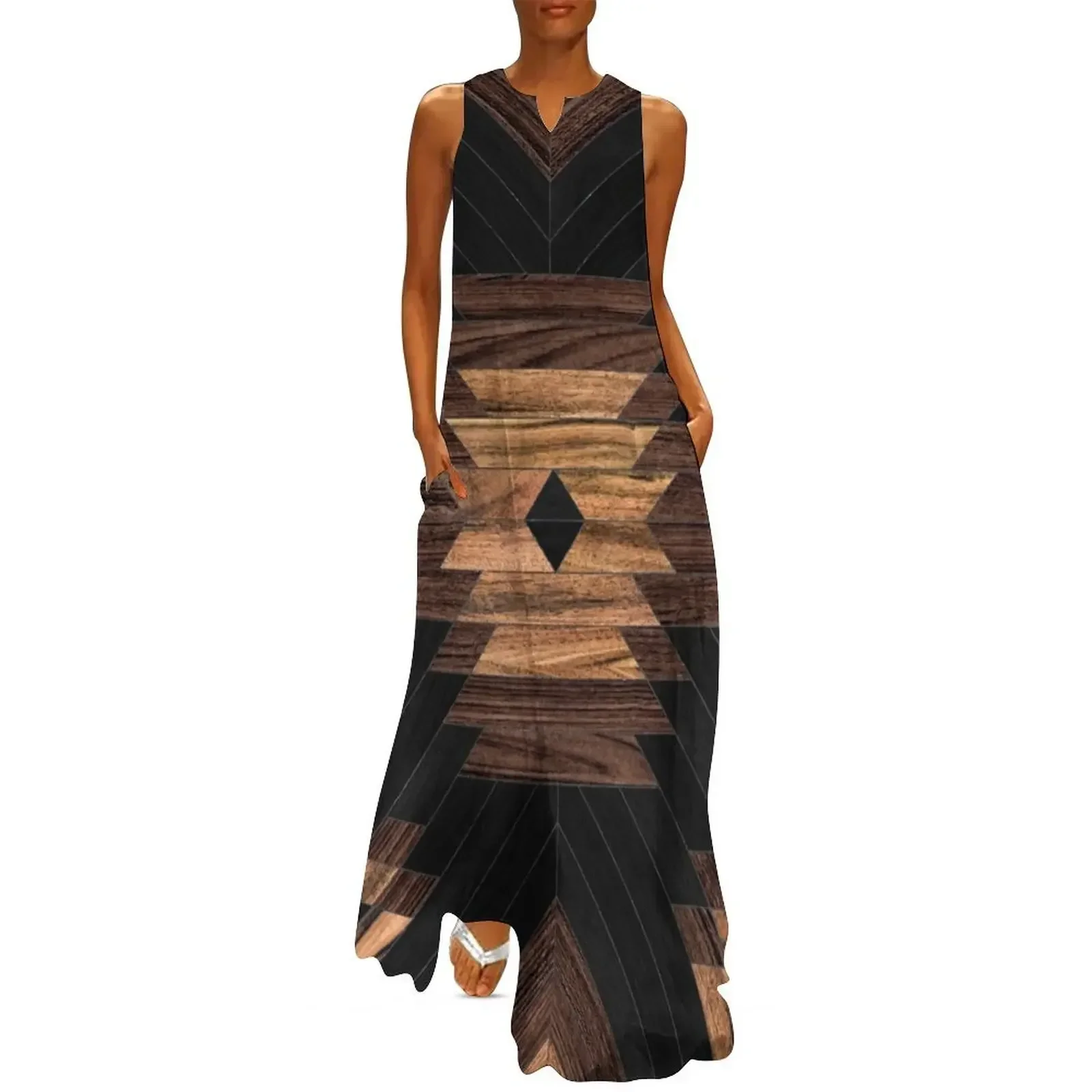

Urban Tribal Pattern No.7 - Aztec - Wood Long Dress loose summer dress long dress women birthday dresses for women