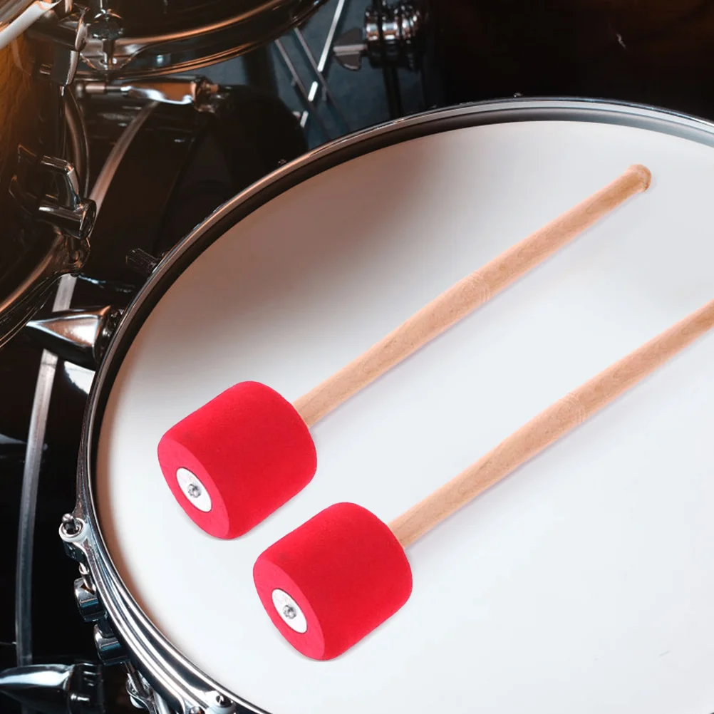 

2 Pairs Drum Sticks Drumming Accessory Set Mallet Wool Felt Head Bass Drums Accessories Major Percussion Instrument Wood