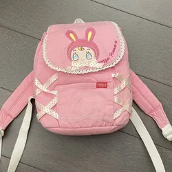 Cute Cartoon Embroidery Small Backpacks ​lace Patchwork Japanese Bags Ribbons Decor Y2k Backpacks Kawaii Pink Bags Girls Gifts