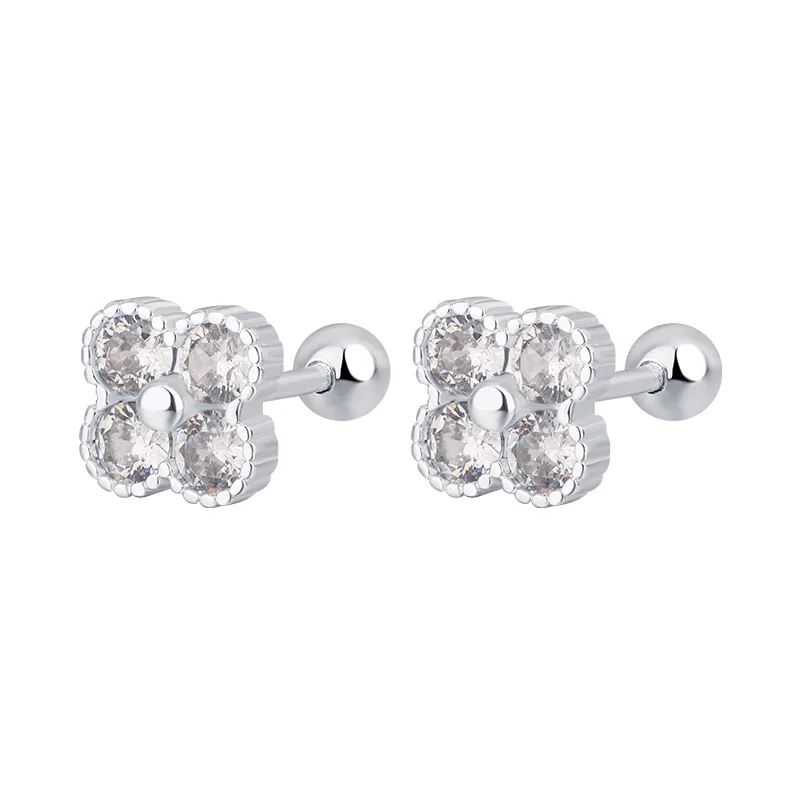 

925 Sterling Silver Four Round Zircon Small Stud Earrings For Women Piercing Luxury Jewelry Wholesale Jewellery Money 925