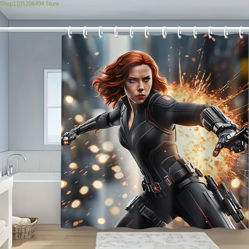 

MARVEL Black Widow 180.34x180.34 cm Shower Curtain - Durable Polyester with 12 Hooks, Vibrant Cartoon Design for Bathroom Deco