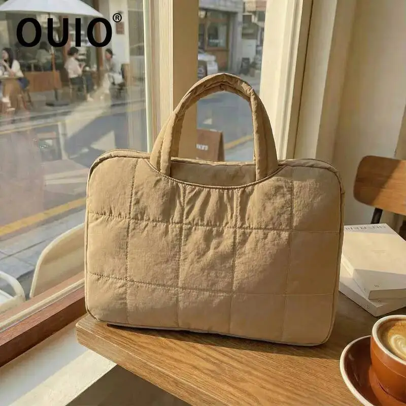 OUIO OUIO Simple Quilted Tablet Handbag Lightweight Shock Resistant Protective Pouch Portable Notebook Organizer Bag For 16 Inch