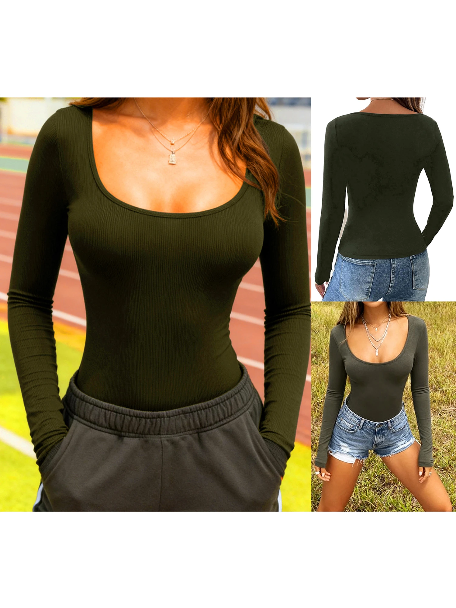 

Ladies Ribbed Knit Sweaters Form-Fitting Monochrome Round Neck Full Sleeve Autumn Blouses for Everyday Workouts and Business
