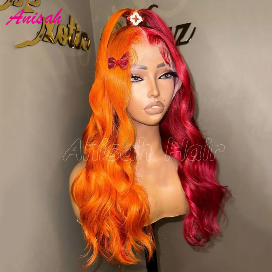 Peluca con malla frontal 13x4 de color naranja y rojo de pelo virgen brasileño, pelucas sin pegamento con cierre de encaje transparente 5x5 para mujer