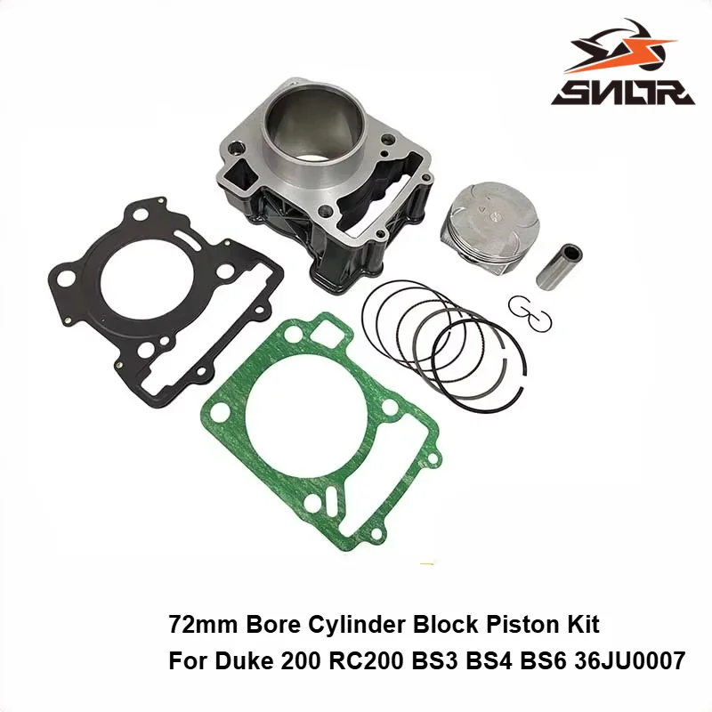 SNOR Motorcycle 72mm Bore Cylinder Block Piston Kit For Duke 200 RC200 BS3 BS4 BS6 36JU0007 Engine Parts Motoblock Accessories