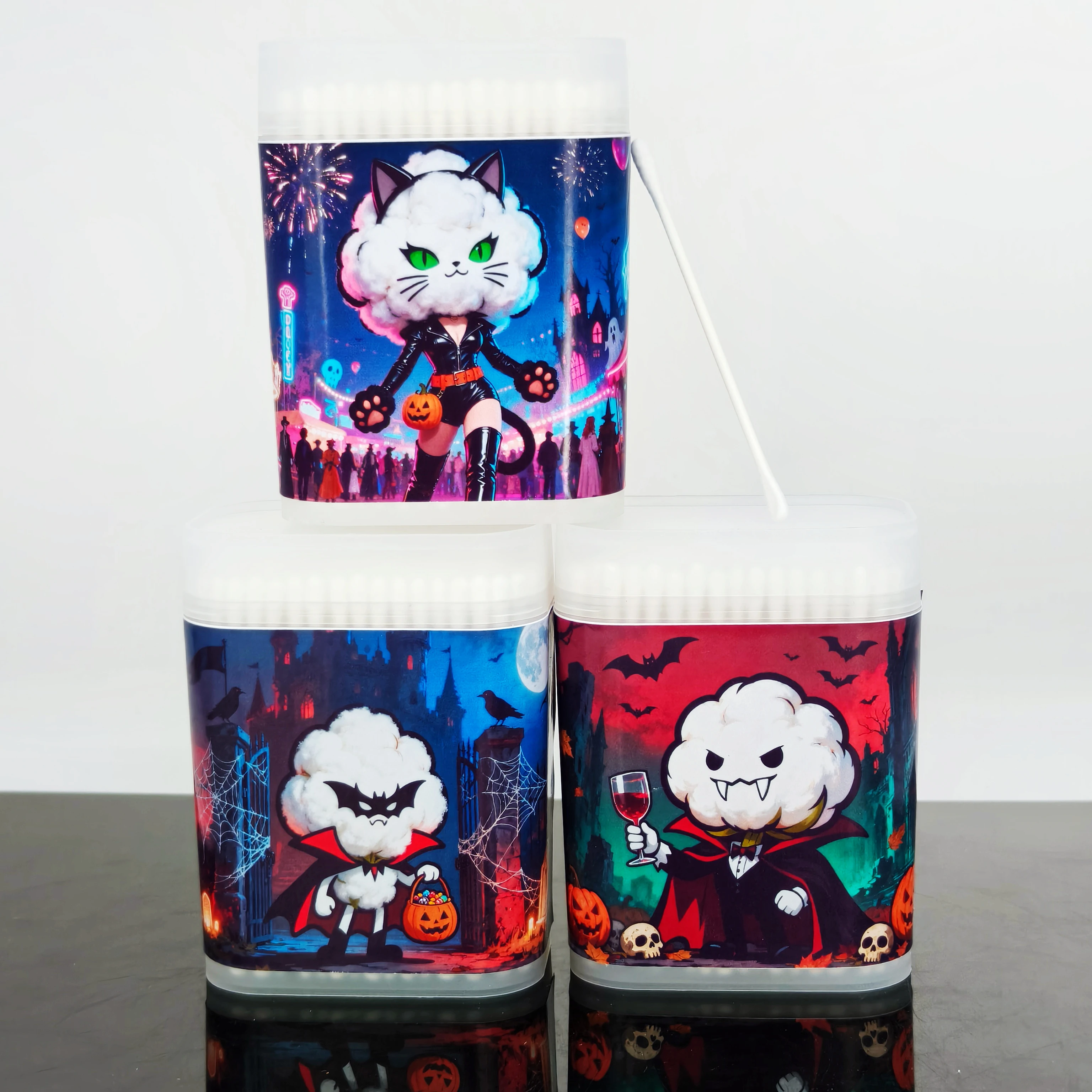 600개/1200개 할로윈 테마 미세 축 면봉 뱀파이어 디자인 면봉