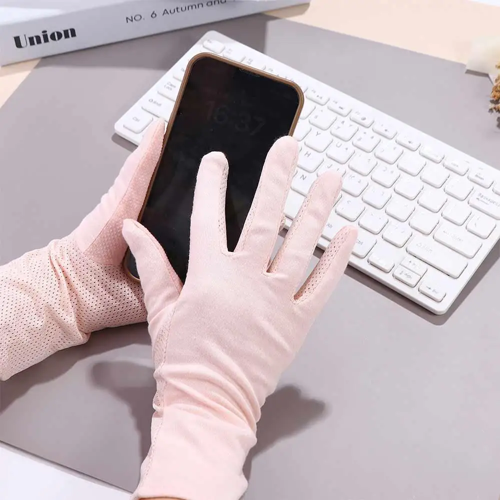 Anti-UV Gloves Five Fingers Gloves Cotton Anti-slip Summer Sunscreen Gloves Solid Color Women Driving Gloves Outdoor Mittens