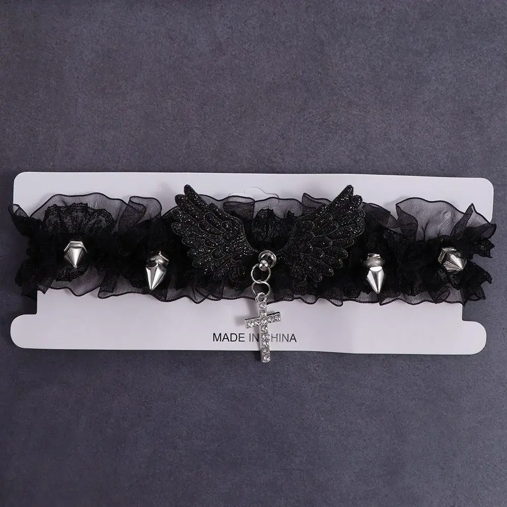 Lolita Solid Color Women's Necklace Angel Wings Wide Lace Lace Choker Delicate Punk Style Leather Necklace Gift