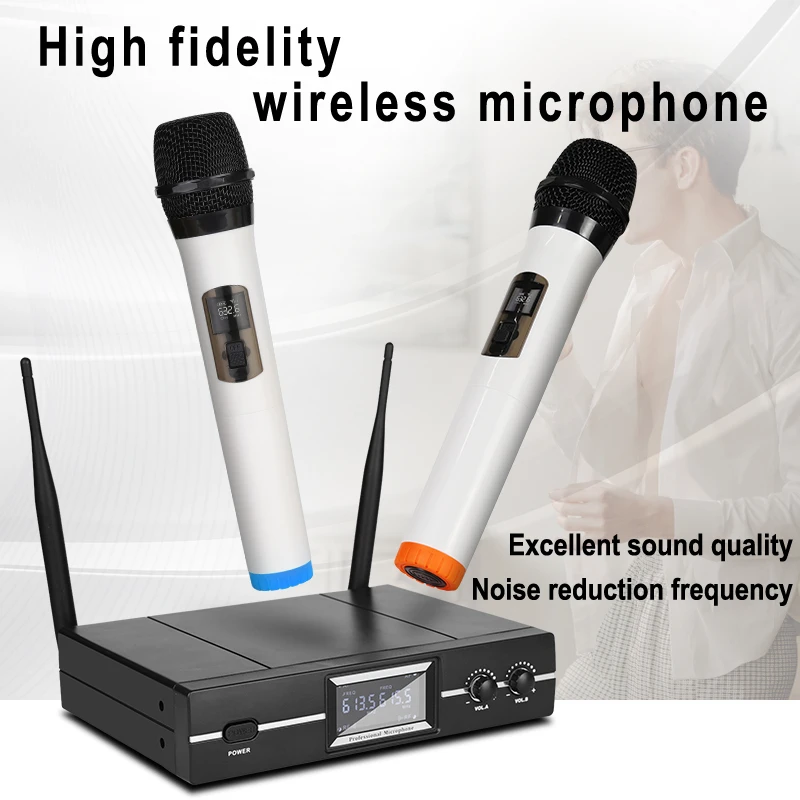 Professional Wireless Microphone System 2 Channel Handheld Microphon Karaoke Mic For Wedding Home Party Church Show Meeting 150m