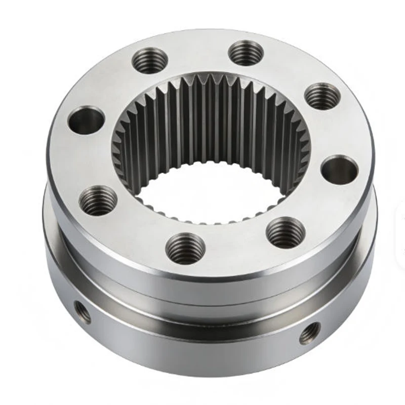 Custom CNC Machined 45# Steel Internal Spline Flange Double Step Drive Hub With Tapped Mount Holes