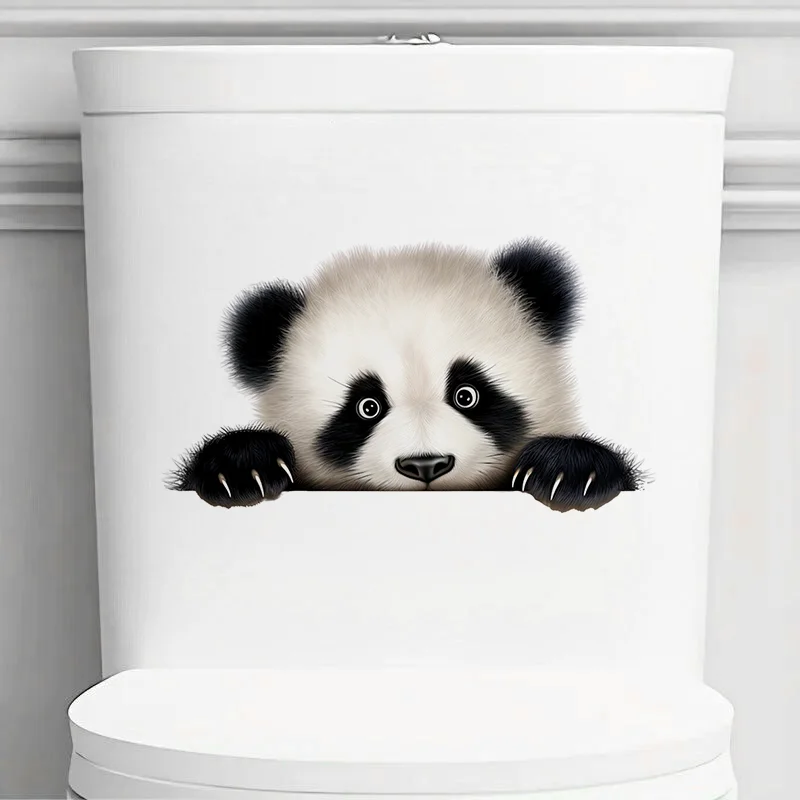 90977# Cute Baby Panda Self-Adhesive Toilet Stickers,Wall Decal Removable, Vinyl Car Sticker for Bathroom Decor