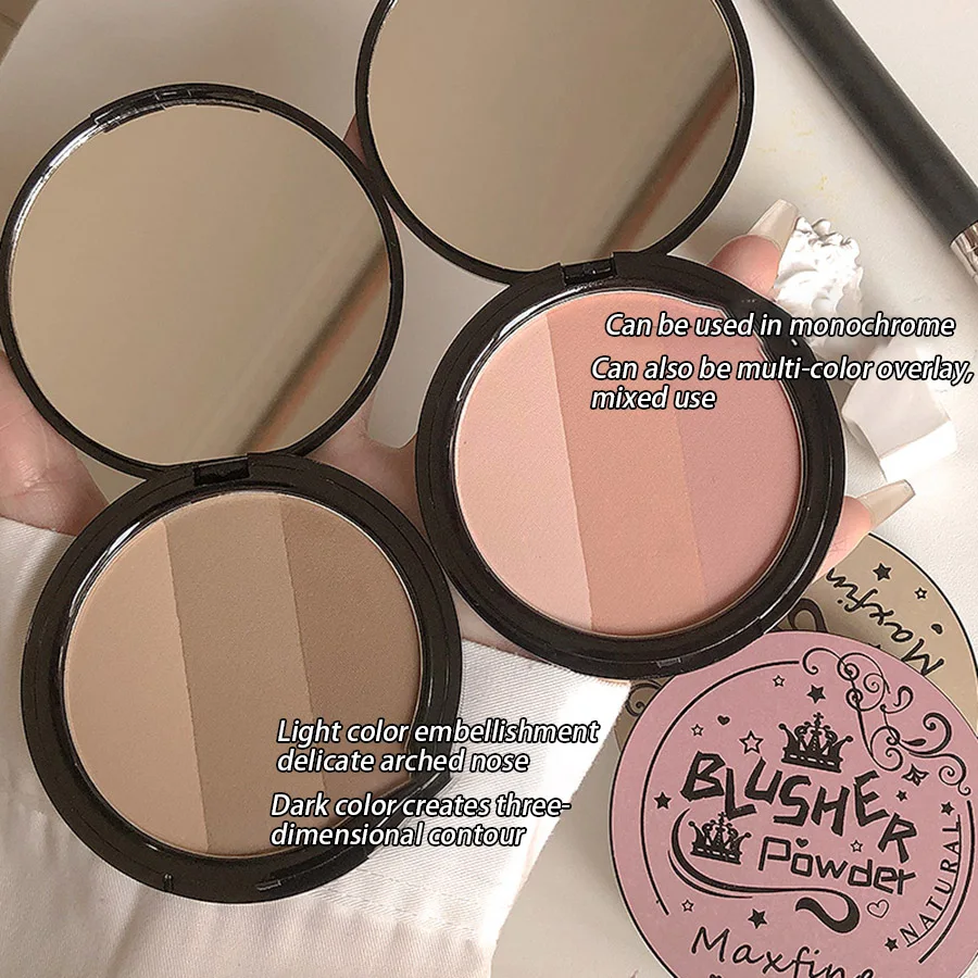 3in1 Three Colors Powder Tray Blush Contouring Waterproof Long Lasting Delicate Natural Face Makeup