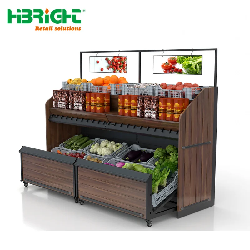 custom.Multilayers Large Capacity Wall Side Gondola Supermarket Fruit Vegetable Shelf Display Stand Convenience Racks