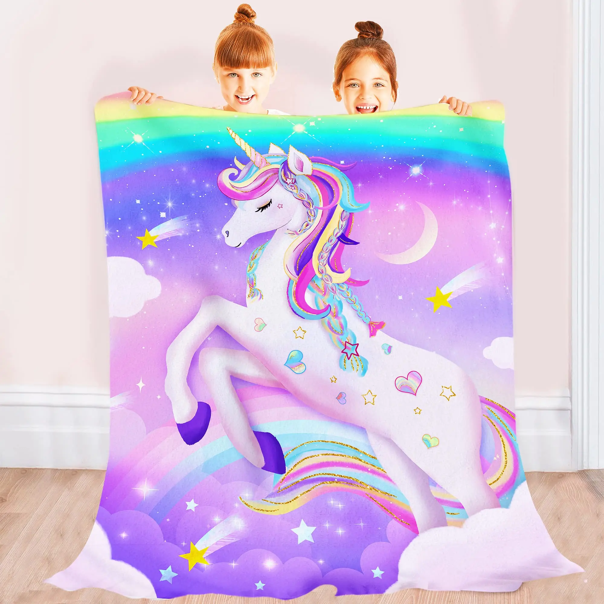 Unicorn Blanket Cartoon Flannel Throw Blanket Gifts for Girls Women Super Soft Cozy Plush Fluffy Fuzzy Fleece Blanket Home Decor