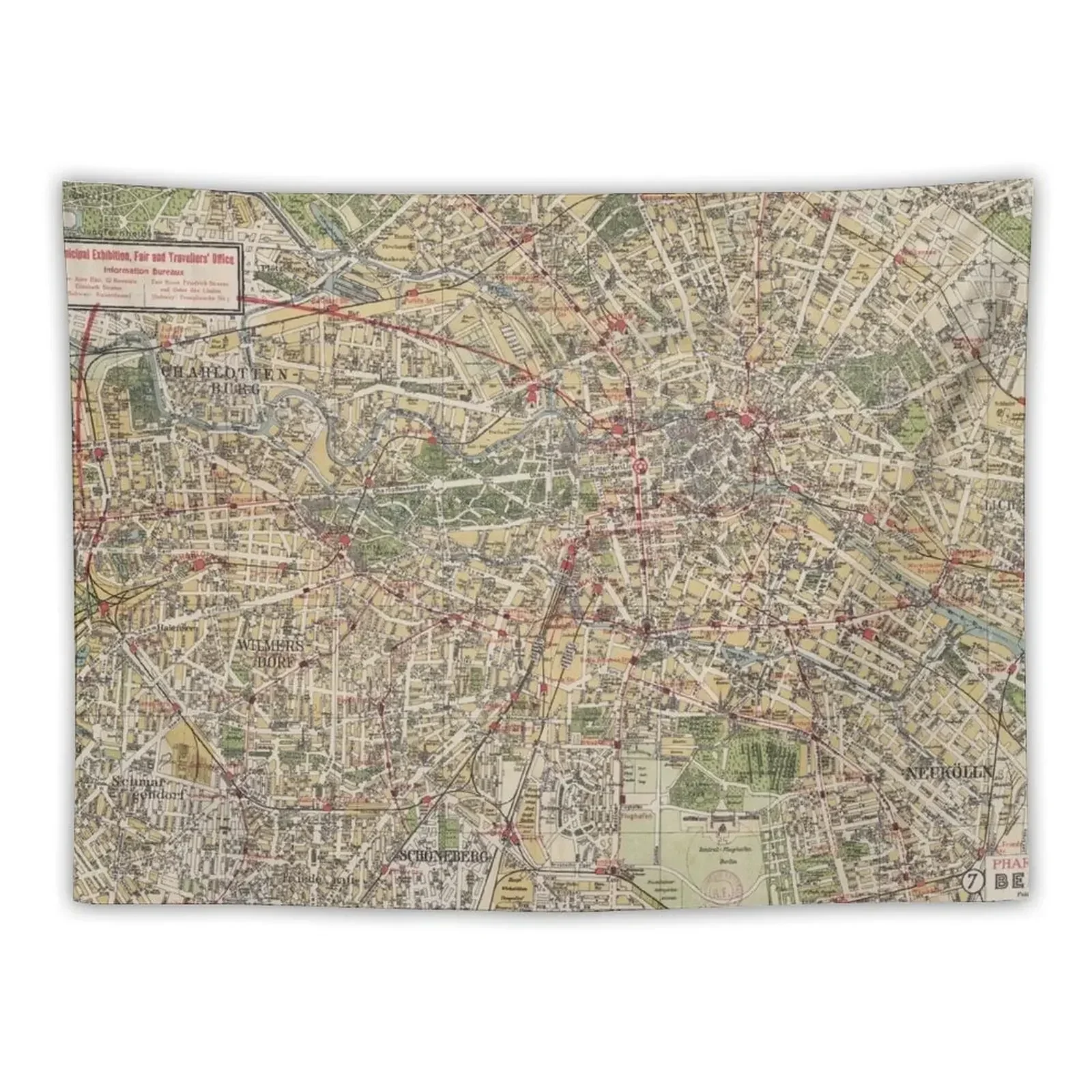 

Old Map of Vintage Berlin Memorabilia Tapestry Decoration Room Decorative Wall Tapestry