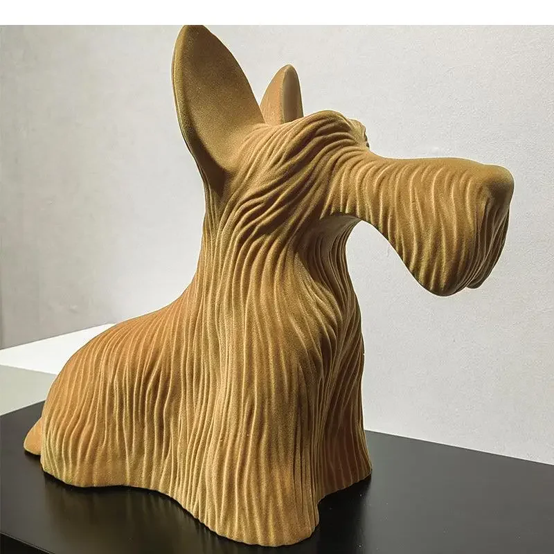 Sculpture de chien floqué et de ajuster ille, artisanat abstrait,