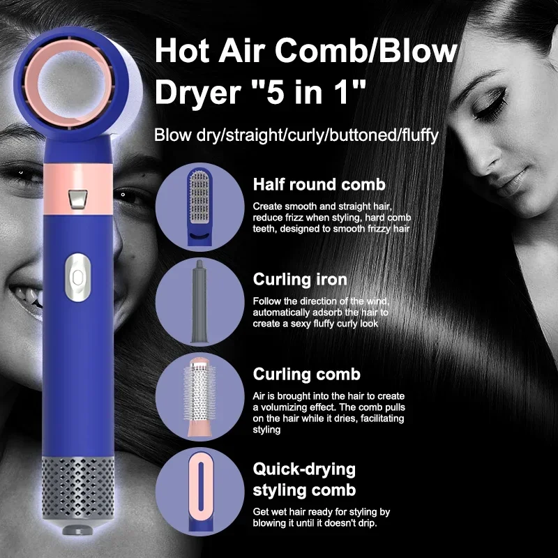 New Design 5 In 1 Hot Air Comb Automatic Curler Hair Curling Rod Curling Straight Dual Purpose Hair Styling Comb Hair Dryer