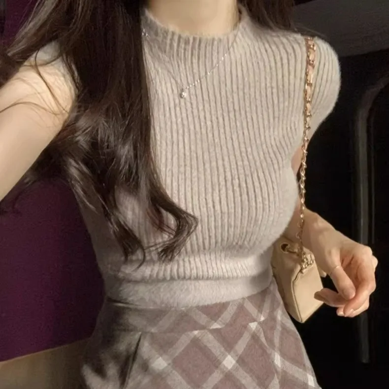 

Comfortable Korean Style Color Versatile Semi-High Collar Vest Knitted Women's High Elasticity Shoulder Drop Sleeveless...