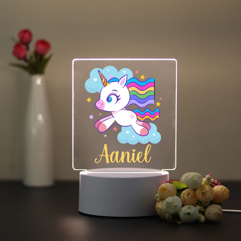 1 pz vari stili carini stampa UV nome personalizzato luci notturne in acrilico lampada da tavolo a led decorazione da tavolo regalo di compleanno per bambini